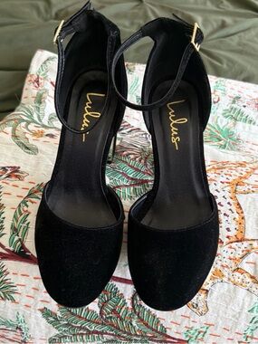 Lulu's Black Velvet Ankle-Strap Block Heels